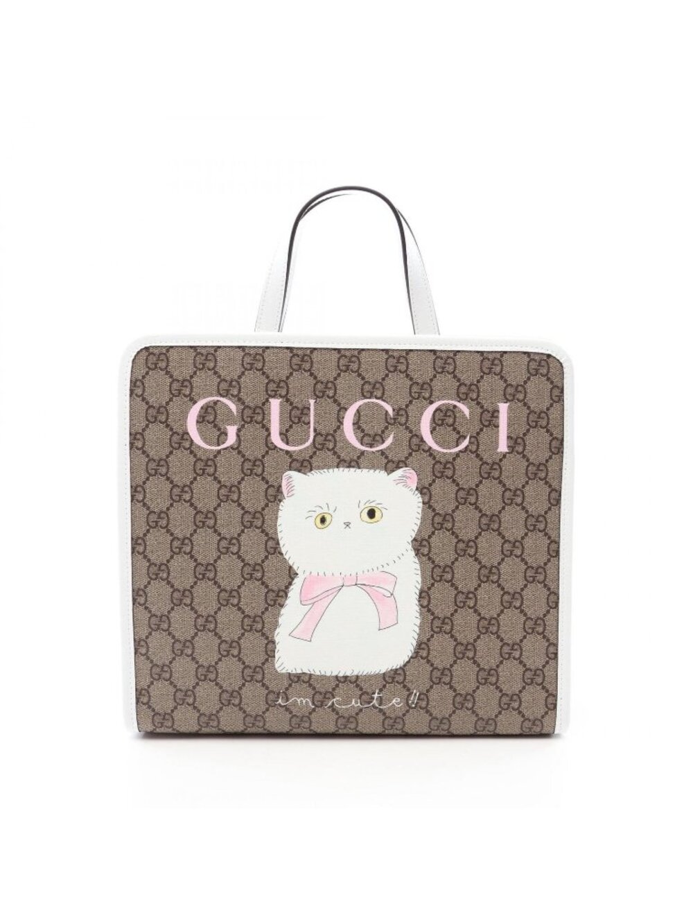 Gucci Tote Bag Naon Jeong Children's GG Supreme Beige White Pink Leather